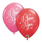 Qualatex 11" Round Red & Rose 25Ct I Love You Hearts Script