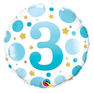 18" Blue Dots Age 3 Foil Balloon ( 1 )