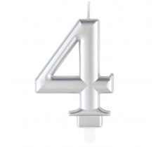 Metallic Silver Number 4 Birthday Candle