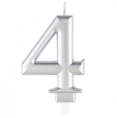 Metallic Silver Number 4 Birthday Candle