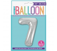 Silver Number 7 Shaped Foil Balloon 34"