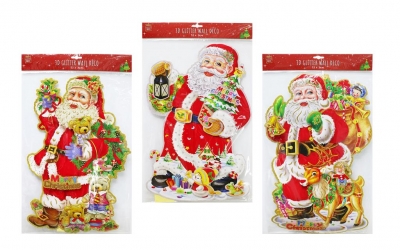 Plaque 3D Glitter Santa 50-53cm ( Assorted Designs )