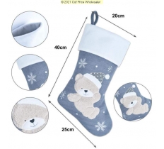 Deluxe Plush Grey Knitted Fluffy Teddy Stocking 40cm X 25cm