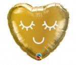 Qualatex 09" Heart Eyelashes Gold Balloon