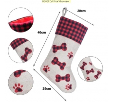 Deluxe Plush Plaid Red Check Bone Stocking 40cm X 25cm