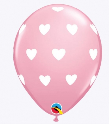 Qualatex 11" Print Latex Balloons Big Hearts Pink Pack Of 6