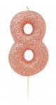 Age 8 Glitter Numeral Moulded Pick Candle Rose Gold