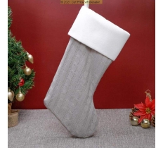 Deluxe Plush Silver Classic Knitted Stocking 40cm X 25cm