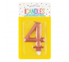 Metallic Rose Gold Number 4 Birthday Candle