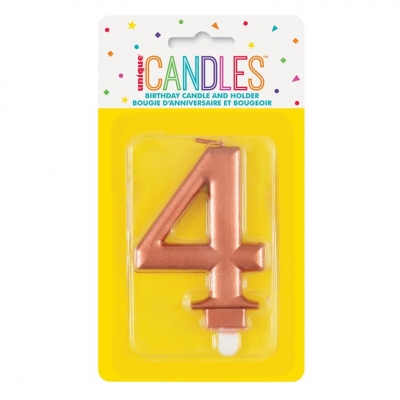 Metallic Rose Gold Number 4 Birthday Candle