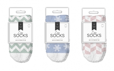 Ladies Printed Cosy Socks 2pk