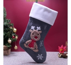 Deluxe Plush Grey Knitted Reindeer Baby Stocking 40cm X 25cm