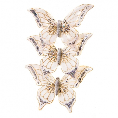 Christmas Gold Butterfly 14.5cm ( 3 Pack )