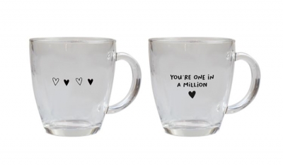 Valentines Day Printed Glass Coffee Cup 350ml