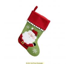 Deluxe Plush Green Red Pom Pom Santa Stocking 40cm X 25cm