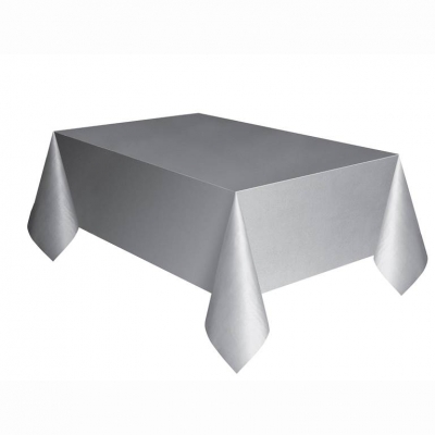 Silver Solid Rectangular Plastic Table Cover 54"X108"