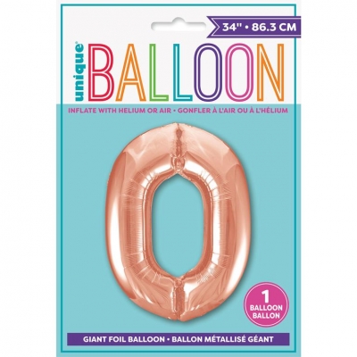 Rose Gold Number 0 Shaped Foil Balloon 34"