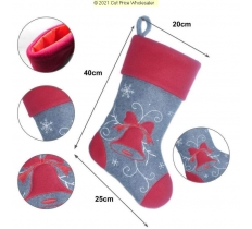 Deluxe Plush Bell Grey Red Top Charcoal Stocking 40cm X 25cm