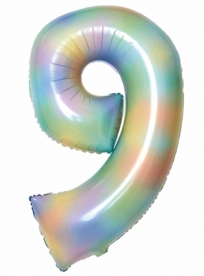 Large Number 9 Pastel Rainbow 35" Foil Balloon