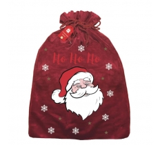 Christmas Sack Red Plush Velvet With Print