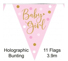 Party Bunting Sparkling Baby Girl Dots Holographic 11 Flags