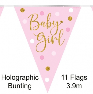 Party Bunting Sparkling Baby Girl Dots Holographic 11 Flags