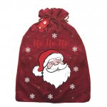 Christmas Sack Red Plush Velvet With Print