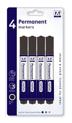 Permanent Markers 4 Pack ( Black Ink )