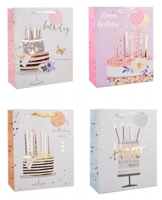 Womens Foiled Birthday Cake Large Gift Bag 30x42x12cm