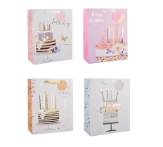 Womens Foiled Birthday Cake Medium Gift Bag 26x32x12cm