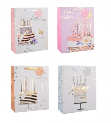 Womens Foiled Birthday Cake Medium Gift Bag 26x32x12cm