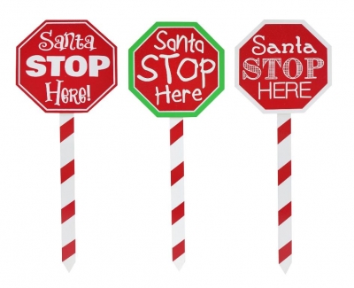 Santa Stop Here Stake 40cm ( Assorted Designs )