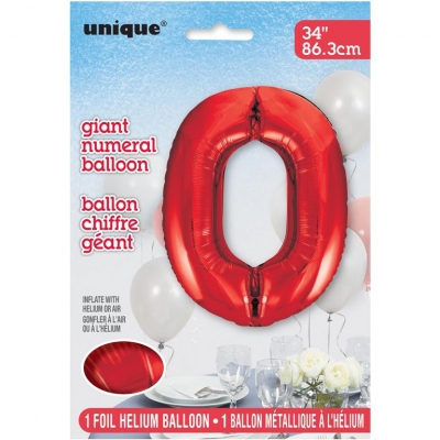 Red Number 0 Shaped Foil Balloon 34"