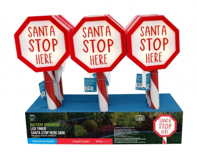 Led Timer Santa Stop Here Stake 55Cm