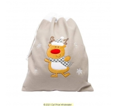 Deluxe Plush Silver Reindeer Christmas Sack 50cm X 70cm