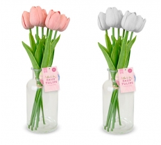 Mother's Day 7 Faux Tulips In Glass Vase