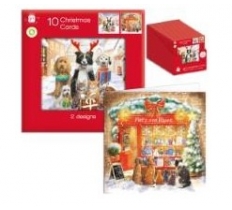 Christmas Square Traditional Pup & Kit Card Pack Of 10