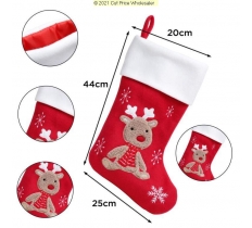 DELUXE PLUSH RED FLUFFY REINDEER STOCKING 40CM X 25CM