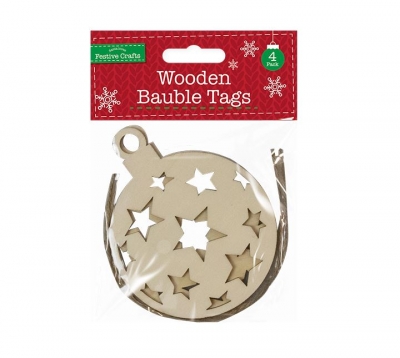 Wooden Baubles Tags 4 Pack