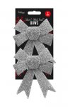 Silver & White Glitter Tinsel Bows - 2 Pack