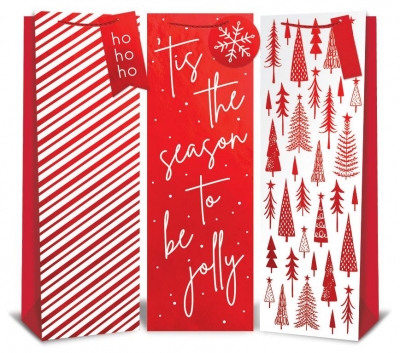 Christmas Red Foil Bottle Gift Bag 12cm x 36cm x 8cm