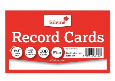 Silvine 5X3 Record Cards White