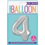 Silver Number 4 Shaped Foil Balloon 34"