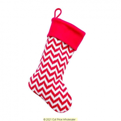 Deluxe Plush Red White Knitted Zig Zag Stocking 40cm X 25cm