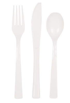 White Solid Assorted Plastic Cutlery 18pc