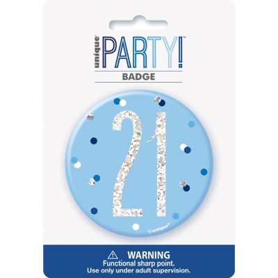 Birthday Blue Glitz Number 21 Badge