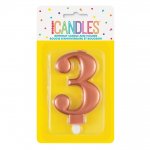 Metallic Rose Gold Number 3 Birthday Candle