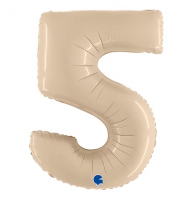 Cream 40" Number 5 Satin Foil Balloon