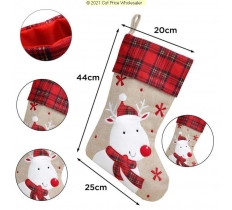 Deluxe Plush Hessian Tartan Reindeer Stocking 40cm X 25cm