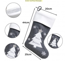 Deluxe Plush Grey White Top Tree Stocking 40cm X 25cm